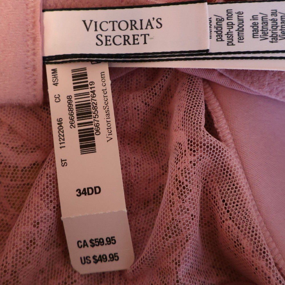 Victorias Secret Dream Angels Unlined Lace Bra Size 34DD Pink Floral Underwire - Picture 2 of 12